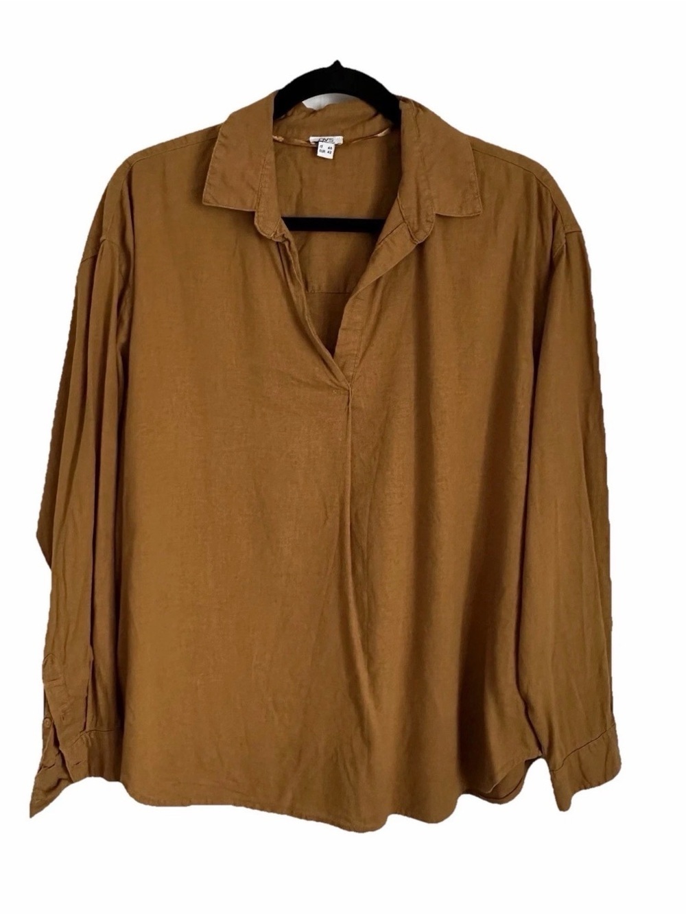 OVS Flax Viscose Caramel Brown Womens 12/14 Top Lagenlook Breathable Minimalist